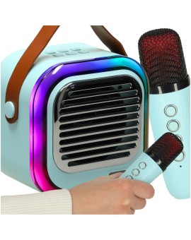 Zestaw do karaoke głośnik XL Bluetooth 2 mikrofony USB LED 10W niebieski