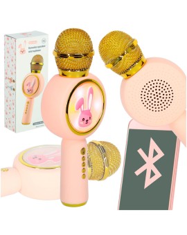 Mikrofon bezprzewodowy do karaoke bluetooth głośnik króliczek różowy