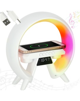 Lampka nocna LED Gamingowa RGB głośnik ładowarka indukcyjna radio budzik zegar