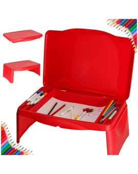 Stolik samochodowy do auta podróżny przenośny składany dla dzieci ze schowkiem czerwony