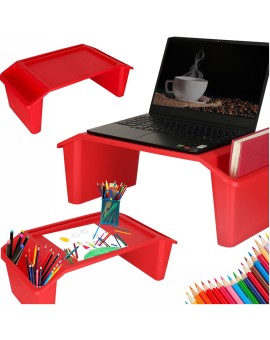 Stolik pod laptopa z organizerem podróżny samochodowy dla dzieci z kieszeniami śniadaniowy podstawka przenośny stabilny czerwony