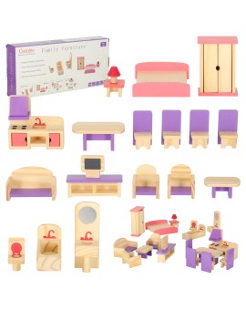 Mebelki do domku dla lalek drewniane fioletowe