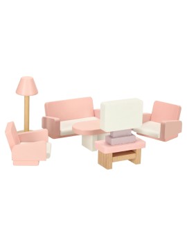 Mebelki do domku dla lalek salon sypialnia łazienka kuchnia drewniane różowe Kik Sp. z o. o. Sp. k. | Time- 2