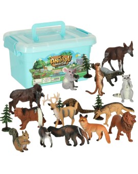 Figurki zwierząt zwierzęta zoo safari farma akcesoria skrzynka 19 el.