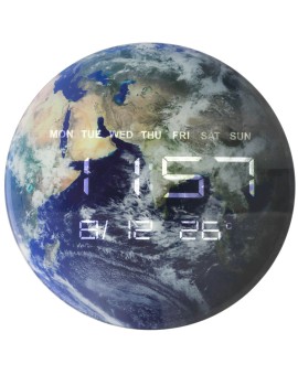Zegar ścienny planeta ziemia z wyświetlaczem LED 32 cm niebieski