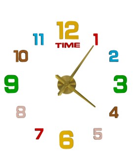 Zegar ścienny naklejany DIY regulowany 80-90 cm złoty kolorowy 12 cyfr