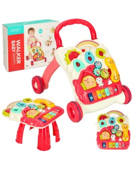 Pchacz chodzik interaktywny stolik edukacyjny 4w1 różowy Bibi-inn