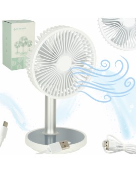 Wentylator biurkowy wiatrak przenośny bezprzewodowy USB z akumulatorem regulowany 4 poziomy mocy LED 38cm biały