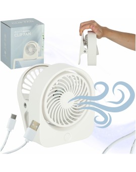 Wentylator biurkowy wiatrak z klipsem bezprzewodowy USB chłodzenie 3 poziomy mocy 11,5cm biały