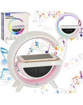 Lampka LED Gamingowa RGB głośnik ładowarka indukcyjna radio budzik zegar