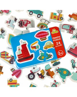 Puzzle dla dzieci układanka w puszce pojazdy 48 puzzli 24 obrazki