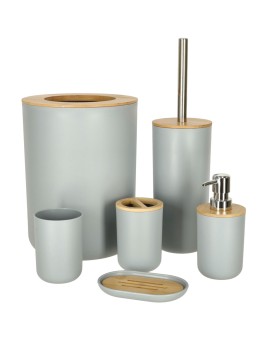 Zestaw łazienkowy szczotka do WC dozownik mydła mydelniczka kubek 6 elementów szary
