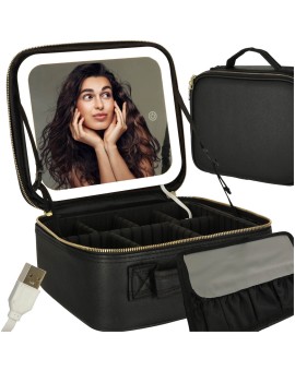 Kosmetyczka organizer na kosmetyki biżuterię kuferek z lusterkiem LED czarny