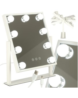 Lusterko do makijażu kosmetyczne podświetlane 9 LED Hollywood z 9 żarówkami USB 25 x 30 cm
