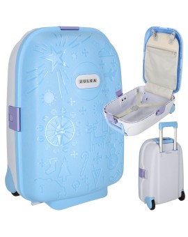 Walizka podróżna kabinowa dla dzieci na kółkach LED bagaż podręczny z imieniem niebieska