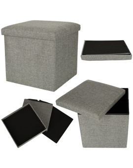 Puf składany ze schowkiem otwierany do siedzenia podnóżek szary 38x38x38cm
