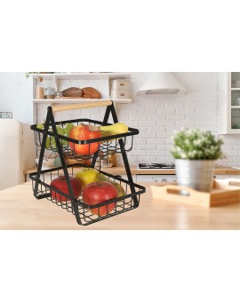 Kosz miska na owoce dwupoziomowy piętrowy metal drewno Kik Sp. z o. o. Sp. k. | Time- 2