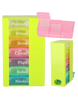 Organizer na leki pudełko kasetka na tabletki tygodniowy PL EN LT CS
