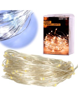 Lampki LED druciki dekoracyjne świąteczne choinkowe 5m 50LED zimny biały