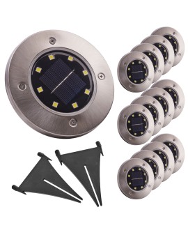 Lampy ogrodowe solarne najazdowe gruntowe czujnik zmierzchu wbijane świecący dysk 8LED 12szt. zimny biały