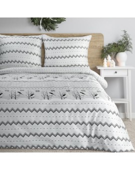 Pościel świąteczna 140x200 cm z satyny bawełnianej, kolor biały, stalowy zdobiona subtelnym nadrukiem TASHA