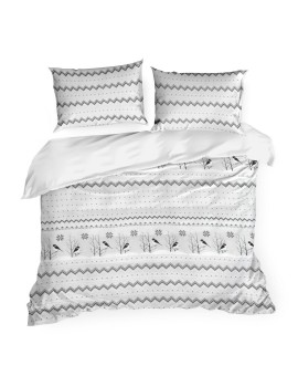 Pościel świąteczna 160x200 cm z satyny bawełnianej, kolor biały, stalowy zdobiona subtelnym nadrukiem TASHA Eurofirany | Time- 2