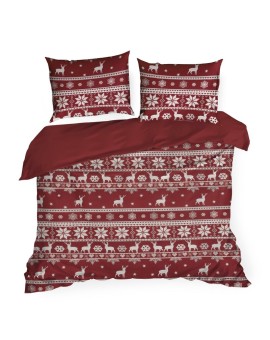 Pościel świąteczna 140x200 cm z bawełny ranforce, kolor czerwony, biały zdobiona nadrukiem w stylu skandynawskim OSLO Eurofirany