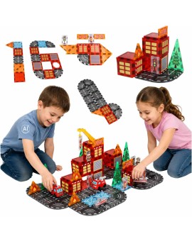 Klocki magnetyczne konstrukcyjne 3D straż pożarna 2 samochody 92 elementy