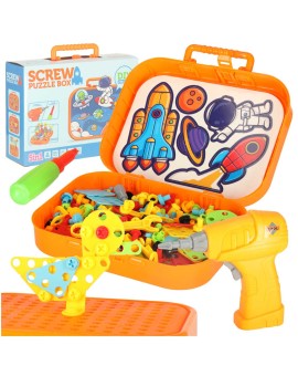 Klocki konstrukcyjne układanka w walizce kreatywna mozaika + wkrętarka kosmos