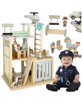 Parking drewniany garaż komisariat policji tor + radiowóz helikopter