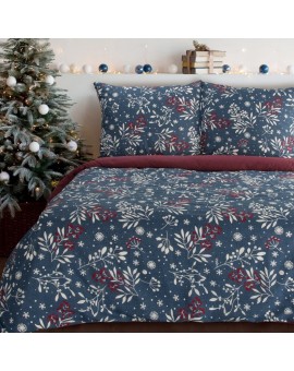 Pościel świąteczna 140x200 cm z bawełny ranforce, kolor granatowy, bordowy zdobiony subtelnym nadrukiem KRISTY