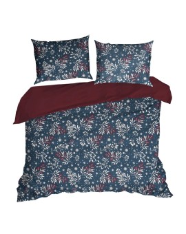 Pościel świąteczna 220x200 cm z bawełny ranforce, kolor granatowy, bordowy zdobiony subtelnym nadrukiem KRISTY Eurofirany | Time