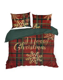 Pościel 220x200 cm bawełna ranforce kolor czerwony, ciemnozielony zdobiona nadrukiem kraty Eurofirany | Time- 2
