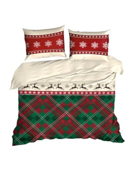 Pościel świąteczna 140x200 cm bawełna ranforce  kolor czerwony, zielony zdobiony nadrukiem kraty AUSTIN Eurofirany | Time- 2