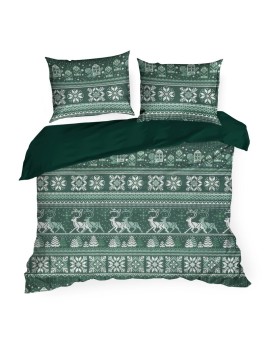 Pościel świąteczna 140x200 cm bawełna ranforce kolor ciemnozielony, biały z subtelnym nadrukiem CLOVER Eurofirany | Time- 2