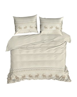 Pościel świąteczna 160x200 cm z bawełny ranforce, kolor beżowo, biały z nadrukiem w stylu skandynawskim LUKE Eurofirany | Time- 