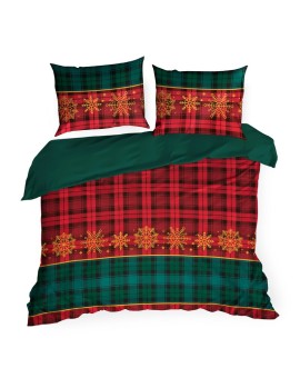 Pościel świąteczna 220x200 cm bawełna ranforce, kolor czerwony, zielony z nadrukiem kraty GLORY Eurofirany | Time- 2