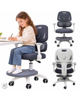 Krzesło do biurka dla dziecka fotel ergonomiczny obrotowy regulowany szary