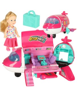 Samolot dla lalek pasażerski 2w1 rozkładany akcesoria różowy