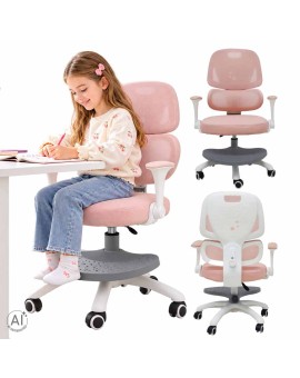 Krzesło do biurka dla dziecka fotel ergonomiczny obrotowy regulowany różowy
