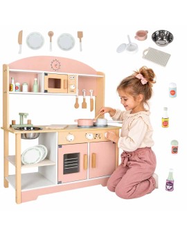 Kuchnia dla dzieci drewniana  MDF MODERN CLASSIC akcesoria 82cm różowa