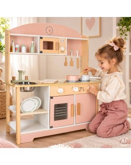 Kuchnia dla dzieci drewniana  MDF MODERN CLASSIC akcesoria 82cm różowa Kik Sp. z o. o. Sp. k. | Time- 2
