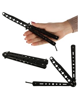 Nóż motylkowy motylek treningowy tępy do treningu składany ćwiczeń czarny