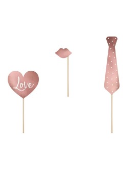 Gadżety rekwizyty do zdjęć na ślub biały różowy serce 12 elementów Partydeco Sp. z o. o. | Time- 2