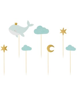 Dekoracje do muffinek babeczek - Wieloryb 11cm-13,5cm 7 sztuk