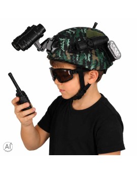 Zestaw żołnierza militarny hełm walkie talkie lornetka latarka