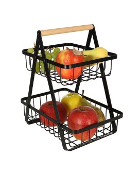 Kosz miska na owoce dwupoziomowy piętrowy metal drewno Kik Sp. z o. o. Sp. k. | Time- 2