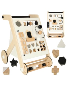 Pchacz dla dziecka chodzik drewniany tablica manipulacyjna sorter