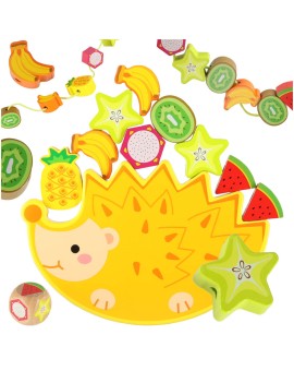 Gra zręcznościowa montessori układanka balansująca klocki drewniane jeż nawlekane owoce