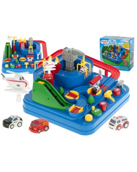 Tor przeszkód interaktywny samochodowy wyścigi parking 3 pojazdy straż radiowóz ambulans, 1 helikopter 32x32cm XXL